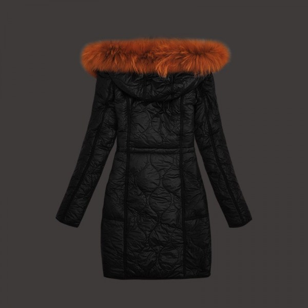 Moncler Donna lungo caldo Giù cappotto nero Presa M1113
